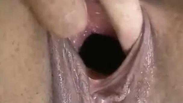 Exposing my wife's gaping vagina in closeup shot
