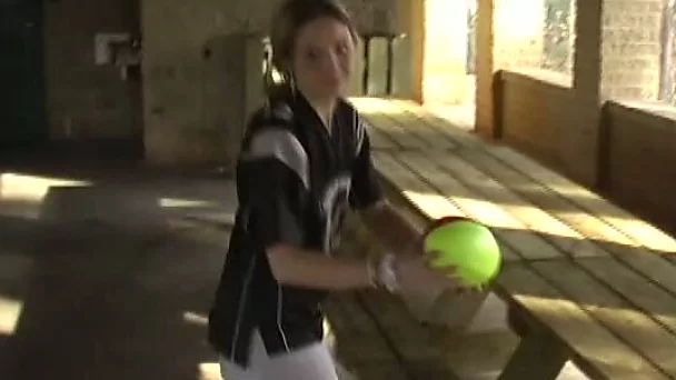 Sporty white teen chick in football uniform teases on cam