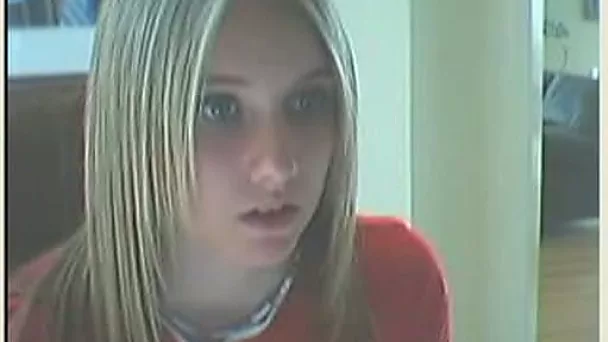 Busty amateur blonde teen flashes her big boobs on webcam