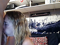 Blond haired slutty ordinary looking blond head sucked her man on webcam