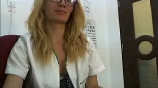 Optometrist is flashing her yummy puffy pussy at work