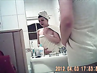 Hidden cam caught my own sweet busty ex-girlfriend in the bathroom