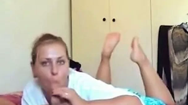 Charming blonde neighbor sucks my hard dick with desire