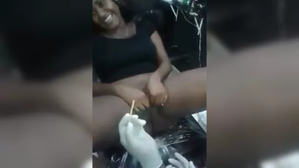 I put piercing on yummy shaved pussy of a sexy black girl