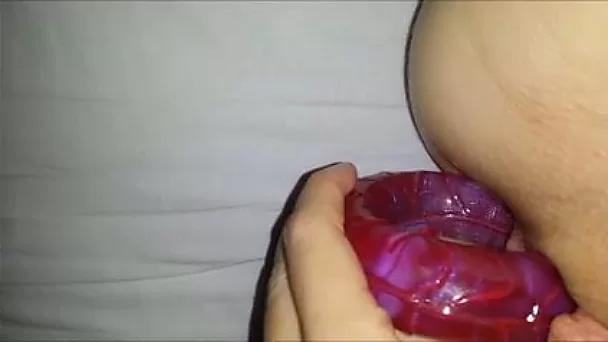 Pleasing my both fuck holes with double headed sex toy