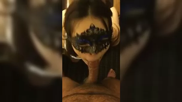 Masked MILF sucking my dick deepthroat in POV clip