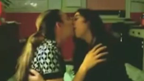 Brunette and blonde lesbians kissed and got ready for some petting