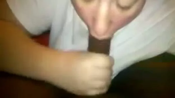 Pale cute chick with flushing cheeks was sucking strong black dick