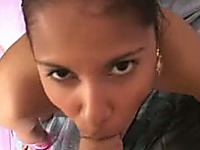 This petite Indian babe with pretty face learing how to deepthroat