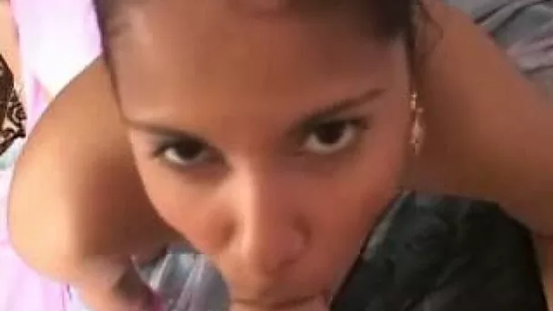 This petite Indian babe with pretty face learing how to deepthroat