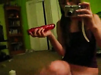 Just filming myself with a dildo on the floor in front of the mirror