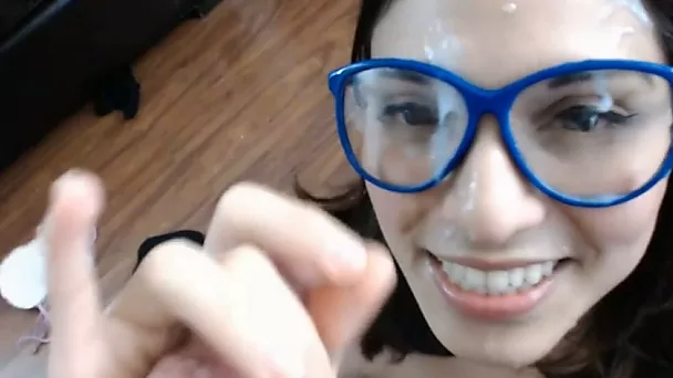 My playful GF wears glasses when I drill her shaved cunny