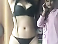 Seductive Jap hottie posing on webcam in sexy black lingerie
