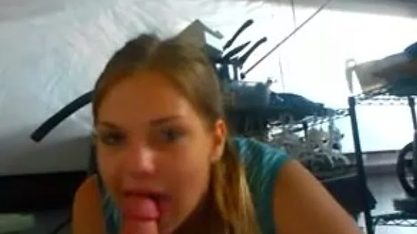 Cute blondie sucking my dick deepthroat while I film her from POV