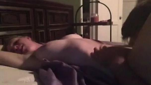 Blonde cutie with appetizing titties moaning when I lick her pussy