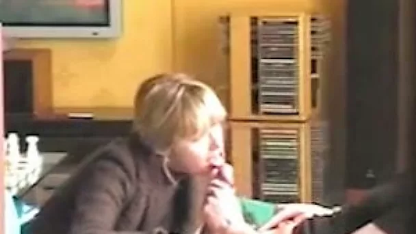 Blond haired amateur woman was sucking my friend almost dry