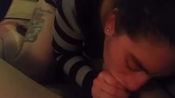 Dark haired sweet and perverted wife of my buddy gives him head