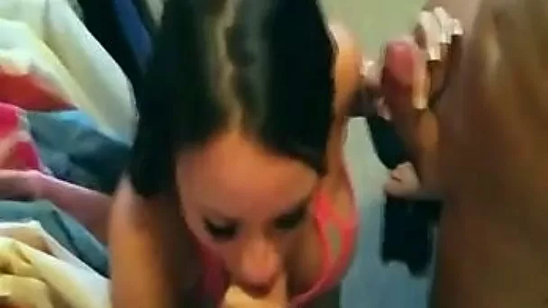 Kinky slender dark haired cum starving chick provided my friends with BJs