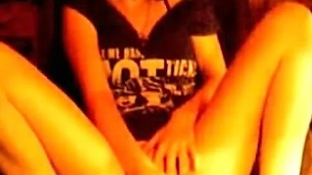 Slender quite leggy chick in black T-shirt was teasing her slit
