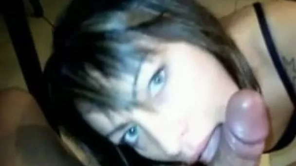 Dark haired MILF was busy with blowing strong big cock for semen