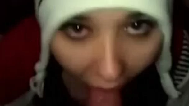 Cute teen in nice cap was busy with sucking my friend's sloppy dick