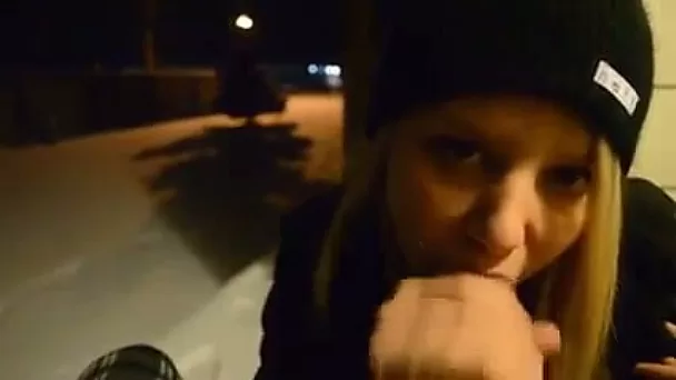 Spoiled teen sucking my cock on a street outdoor