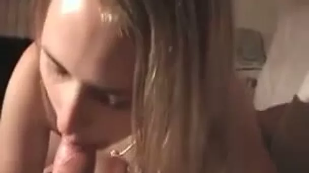 Blond haired buxom wife of my buddy bows and sucks his strong cock
