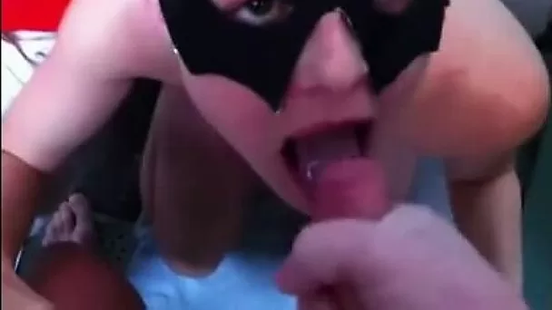 Masked slender and charming nympho wanna give a perfect blowjob