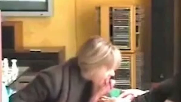 Short blond haired wifey of my buddy helps him to relax with nice BJ