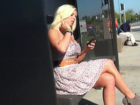 Sizzling hot and sassy amateur blonde bimbo on the bus stop