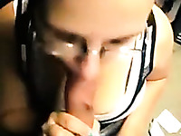 Nerdy German teen sucking my dick deepthroat in amateur video