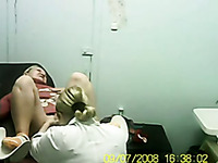 Hidden cam video of blonde lady on the gynecologist chair in the hospital