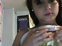 Brunette frisky amateur hottie on webcam exposing her goodies