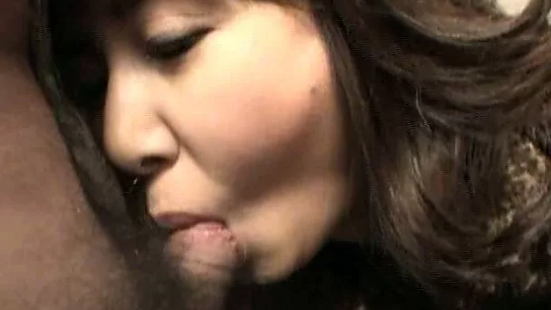 Cute Japanese slim milf in black lingerie blows small prick