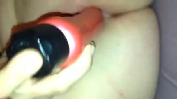 Close-up vid of my own wife's soaking bald pussy being fucked with toy