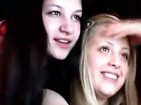 Brunette and blonde lesbian girls on webcam teasing men