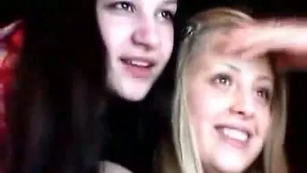 Brunette and blonde lesbian girls on webcam teasing men