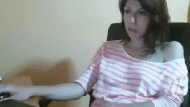 Alluring amateur friend showing her titties on webcam