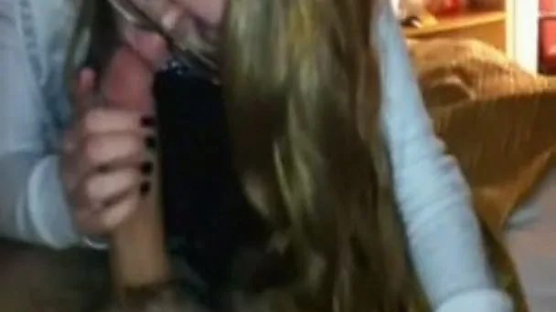 Playful blonde hussy ion glasses gives me good blowjob