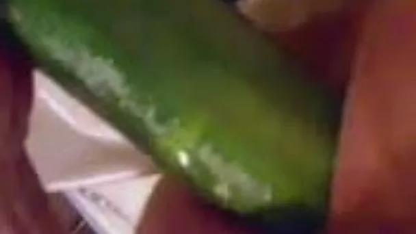 Stretching my butthole with big cucumber in homemade vid