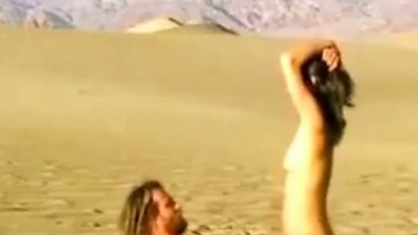 Slutty friend riding hard pecker in a cowgirl position in a desert