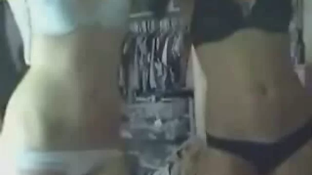 Two cute brunette lesbies lick tits and masturbate on webcam for me