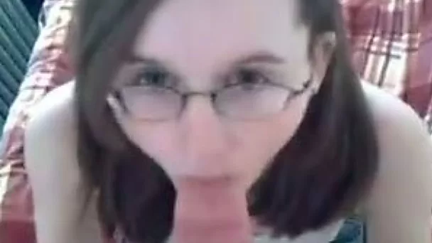 Sweet nerdy college cutie struggles with my huge cock sucking it