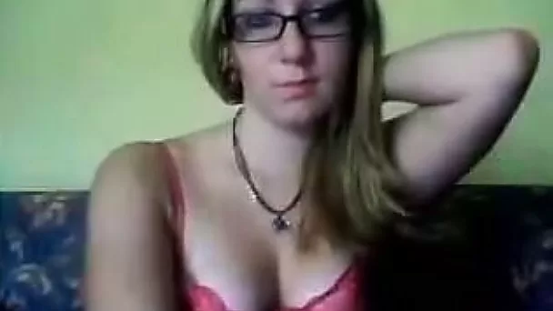 Chubby blondie in glasses gives me masturbation solo on webcam