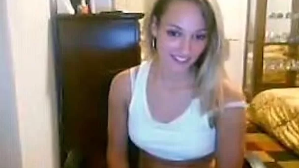 Amazing amateur blond haired nympho posed in her white lingerie