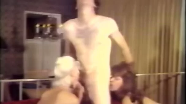 Two wild and dirty classic white bitches share one man for threesome