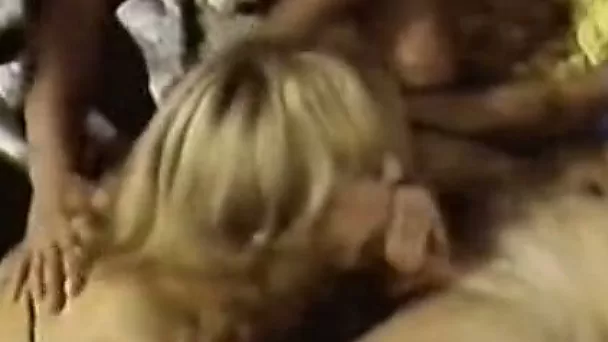 Filthy retro style blonde whores having orgy with guys