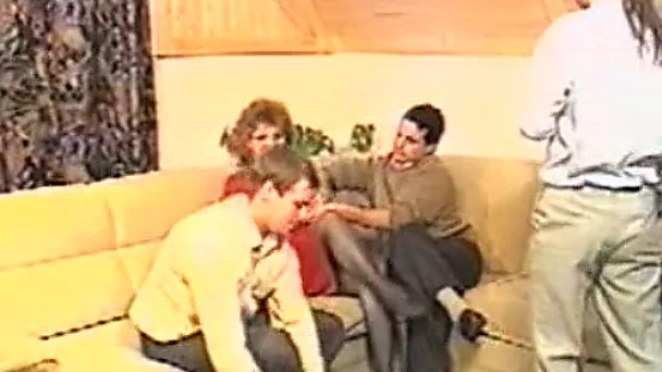 Filthy and busty European milf seduced by two guys
