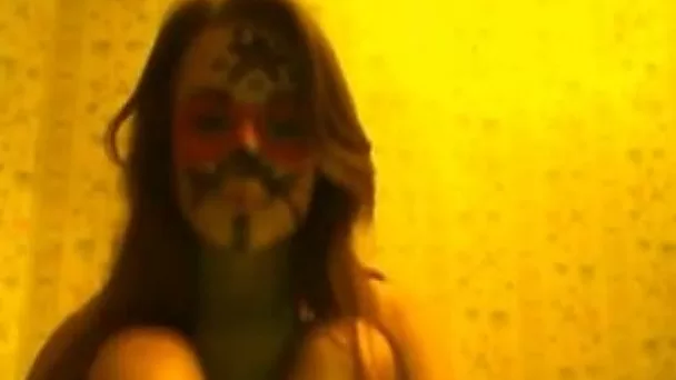 Ardent cute girl with weird makeup was teasing her fresh wet pussy