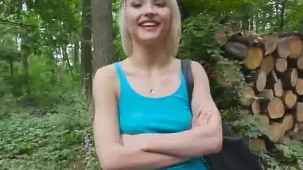Perky blond amateur fucks in woods